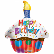 Happy Birthday Cupcake med Lys folie ballon 20" (u/helium)